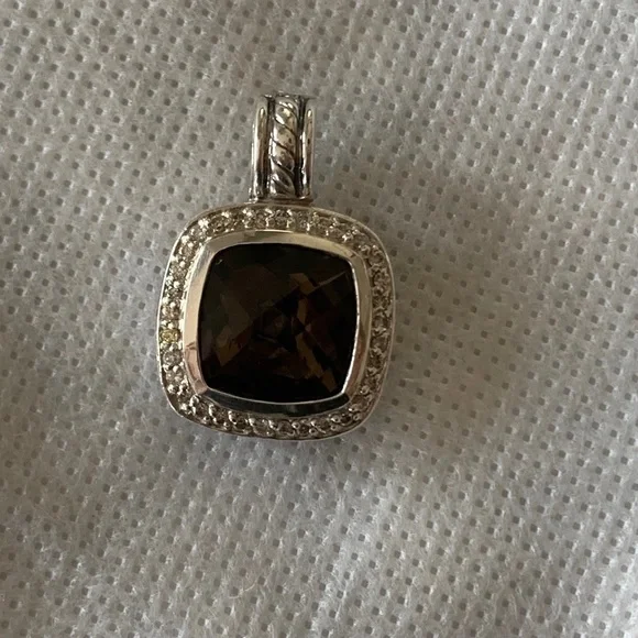 David Yurman Albion Necklace Pendant Smoky Quartz & Pave Diamond 18k & Sterling - Picture 3 of 13